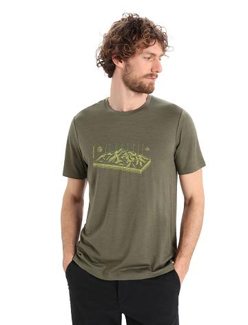 Men's Icebreaker Merino Tech Lite II Short Sleeve Alps 3D T Shirts Loden | CA 1775OKIR